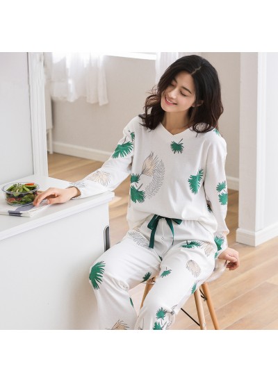 White Cotton Long Sleeve Loose Ladies Pajama Set