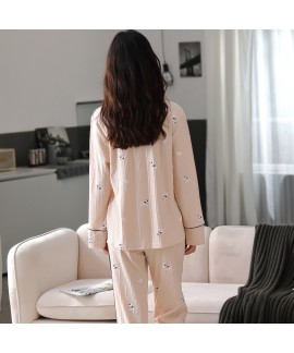 Pure Cotton Cute Long-sleeved Casual V-neck Ladies Pajamas Suit