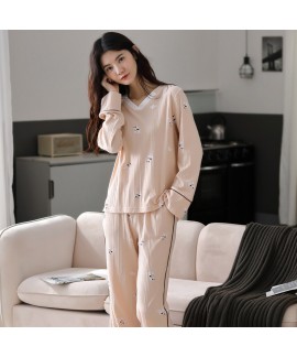 Pure Cotton Cute Long-sleeved Casual V-neck Ladies Pajamas Suit