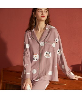 Wholesale Pure Cotton Comfortable Warm Cardigan Lapel Casual Ladies Pajama Set For Autumn And Winter