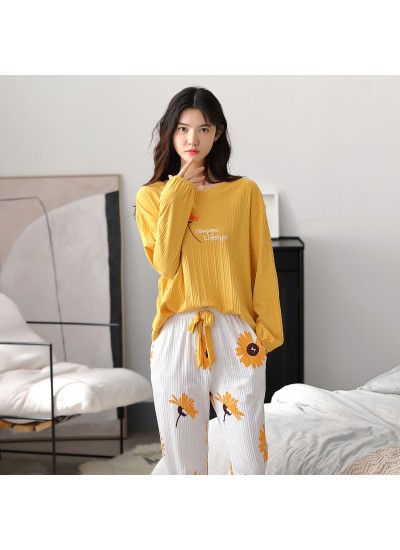 New Cotton Cute Long Sleeve Ladies Pajama Set