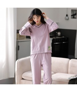 New Style Cotton Long-sleeved Leisure V-neck Ladies Pajamas Suit