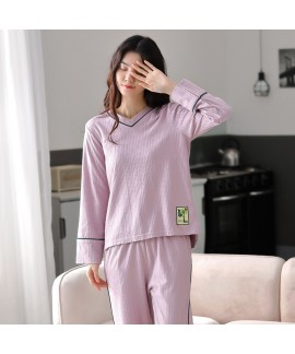 New Style Cotton Long-sleeved Leisure V-neck Ladies Pajamas Suit