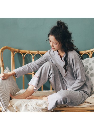 Thin Cotton Long-sleeved Cardigan Ladies Pajamas Set