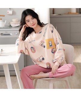 Cotton Long-sleeved Loose Check Trousers Ccan Be Worn Outside Ladies Pajamas Set