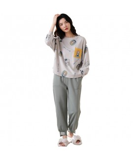 Cotton Long-sleeved Loose Check Trousers Ccan Be Worn Outside Ladies Pajamas Set