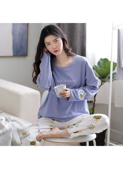 Cotton Long-sleeved Loose And Cute Can Be Worn Outside Ladies Pajamas Suit