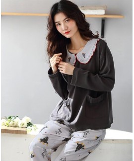 Wholesale Pure Cotton Long-sleeved Lovely Warm Outer Wear Pajamas Suit