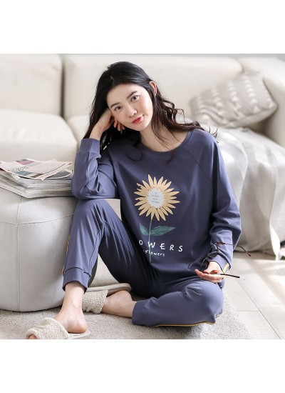 Wholesale Pure Cotton Long-sleeved Warm Ladies Pajamas Set For Autumn And Winter