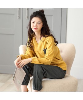 Cotton Warm Yellow Spot Ladies Pajamas For Winter