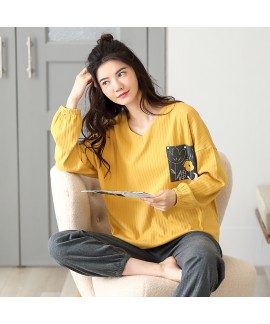 Cotton Warm Yellow Spot Ladies Pajamas For Winter