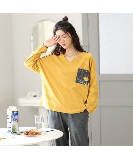 Cotton Warm Yellow Spot Ladies Pajamas For Winter