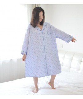 Plus Fertilizer Plus Size Shirt Style Floral Cotton Yarn Women's Nightdress