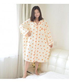 Plus Fertilizer Plus Size Shirt Style Floral Cotton Yarn Women's Nightdress