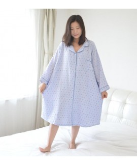 Plus Fertilizer Plus Size Shirt Style Floral Cotton Yarn Women's Nightdress