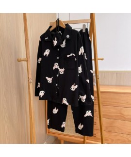 Pure Cotton Puppy Pattern Long-sleeved Brutalist Couple Pajamas Set