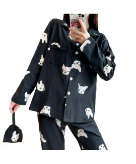 Pure Cotton Puppy Pattern Long-sleeved Brutalist Couple Pajamas Set