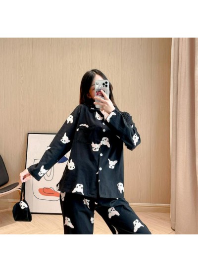 Pure Cotton Puppy Pattern Long-sleeved Brutalist Couple Pajamas Set