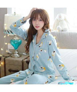 ladies cotton pajamas long sleeved cartoon cute pajama sets for women with fashion print