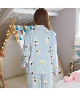 ladies cotton pajamas long sleeved cartoon cute pajama sets for women with fashion print