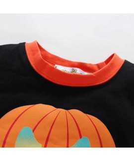 Halloween autumn pumpkin head two-piece pajamas set for boys and girls aged 2-7