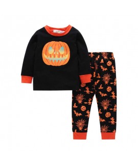 Halloween autumn pumpkin head two-piece pajamas se...