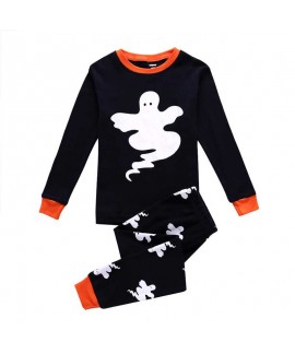 long-sleeved printed Halloween luminous ghost children's pajamas two-piece suit