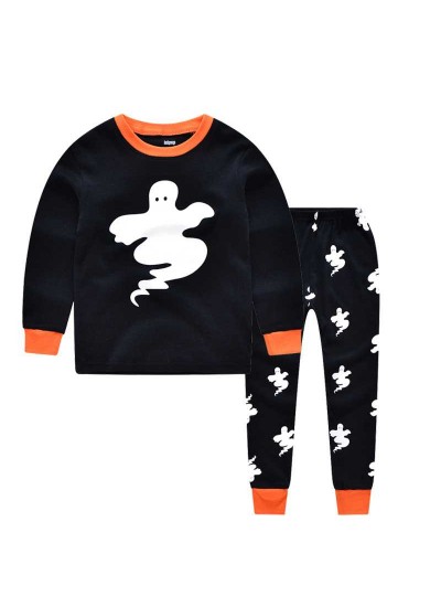 long-sleeved printed Halloween luminous ghost children's pajamas two-piece suit