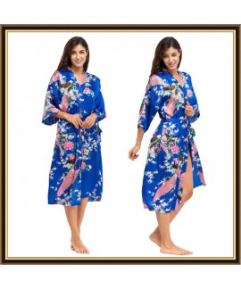 Long bridesmaid pj sets for women peacock printed pajama and robe sets