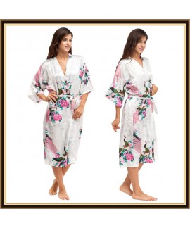 Long bridesmaid pj sets for women peacock printed pajama and robe sets