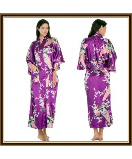 Long bridesmaid pj sets for women peacock printed pajama and robe sets