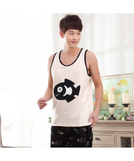 Thin Cartoon sleeveless vest men pajama short sets Comfy pjs for male