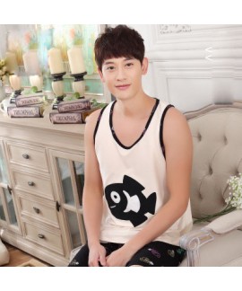 Thin Cartoon sleeveless vest men pajama short sets Comfy pjs for male