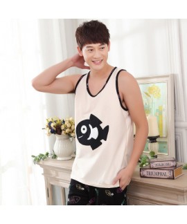 Thin Cartoon sleeveless vest men pajama short sets Comfy pjs for male