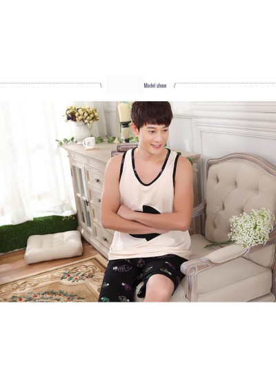 Thin Cartoon sleeveless vest men pajama short sets Comfy pjs for male