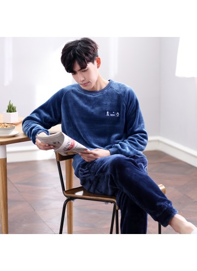 Long-sleeved Men's Winter Sports Thickening Flannel Autumn and Winter pajama Set