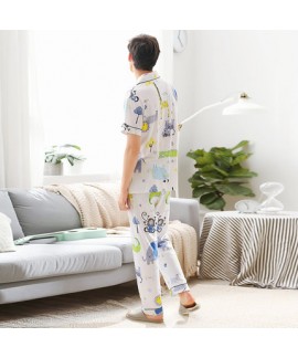 Knitted cotton short sleeved cardigan cartoon pajamas men's cotton Lapel Pajama sets