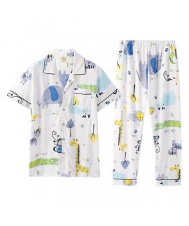 Knitted cotton short sleeved cardigan cartoon pajamas men's cotton Lapel Pajama sets