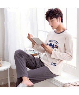 long sleeved mens cotton pj sets for spring cheap large size pajamas for male