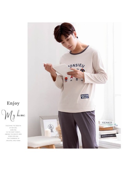 long sleeved mens cotton pj sets for spring cheap large size pajamas for male
