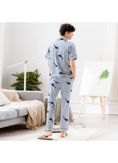 Cartoon printed  comfy Men's cotton Pajamas Fashion Design pj set for male