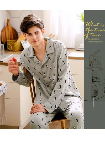 Autumn men's lovely long sleeved cotton softest pyjamas large size home pajama sets