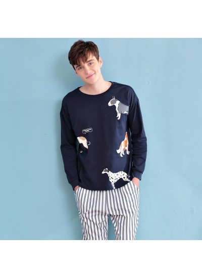 Long sleeves cute mens cotton Pajamas for spring comfy pj sets male