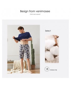 Men's pajama sets autumn Cotton cartoon home T-SHIRT with Beach Shorts
