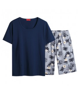 Men's pajama sets autumn Cotton cartoon home T-SHIRT with Beach Shorts