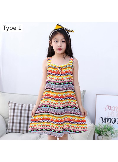 Summer new cotton girl cute fruit stripe print sleeveless nightdress Wholesale and Retail