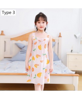 Summer new cotton girl cute fruit stripe print sleeveless nightdress Wholesale and Retail