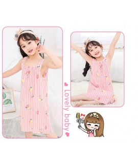 Summer new cotton girl cute fruit stripe print sleeveless nightdress Wholesale and Retail