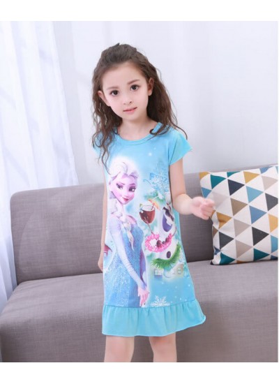 New summer thin children's nightdress short-sleeved princess print ruffle pajamas Wholesale and Retail