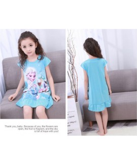 New summer thin children's nightdress short-sleeved princess print ruffle pajamas Wholesale and Retail